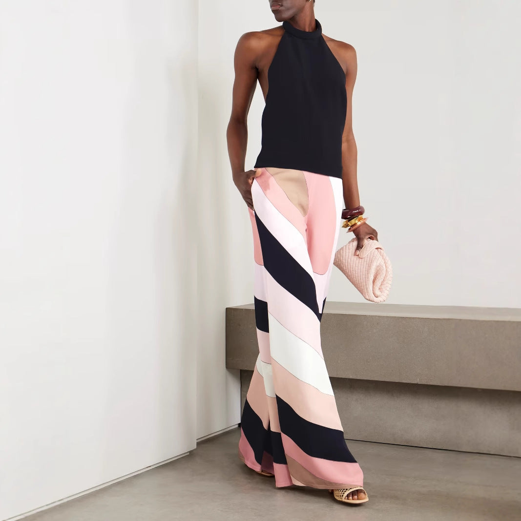 Multi- color Slim-fit sleeveless patchwork summer jumpsuit with pockets
