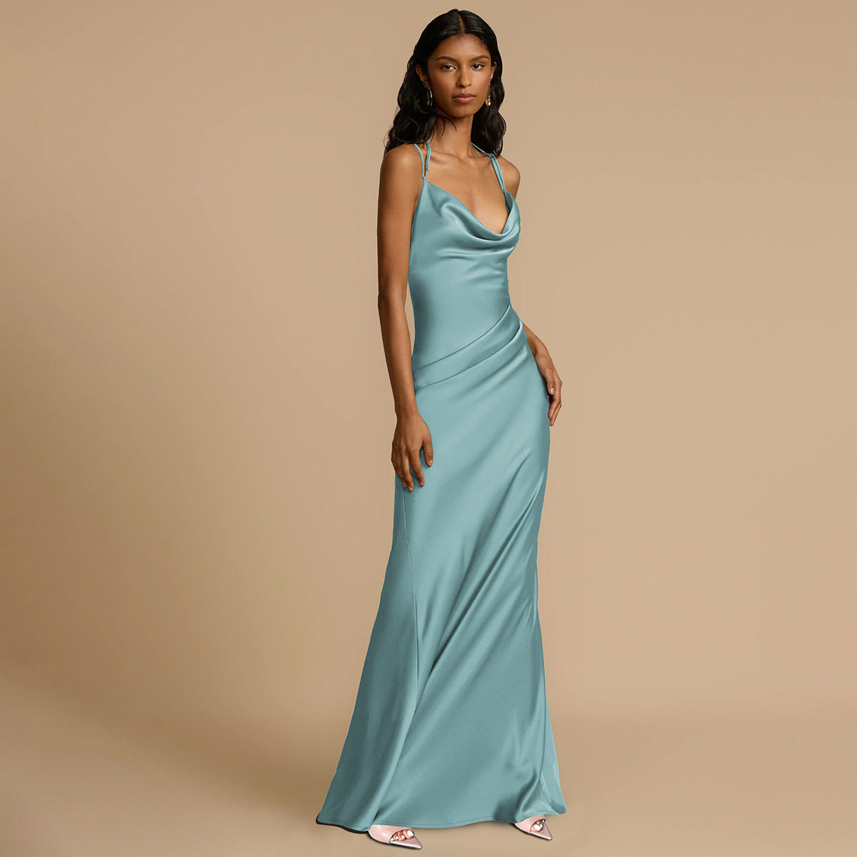 Backless Evening Dress Solid Color Swing