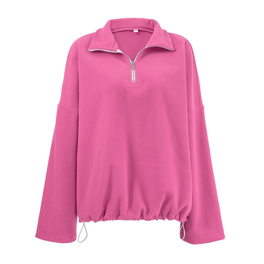 " Women Pink Collared Fleece Sweater "