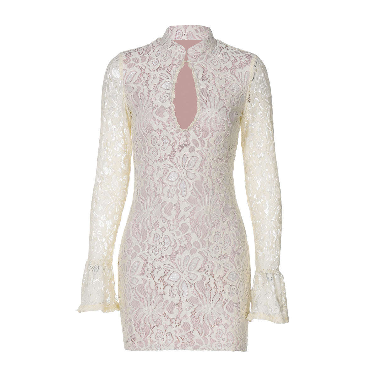 Lace Cutout Hip Flare Sleeve Dress