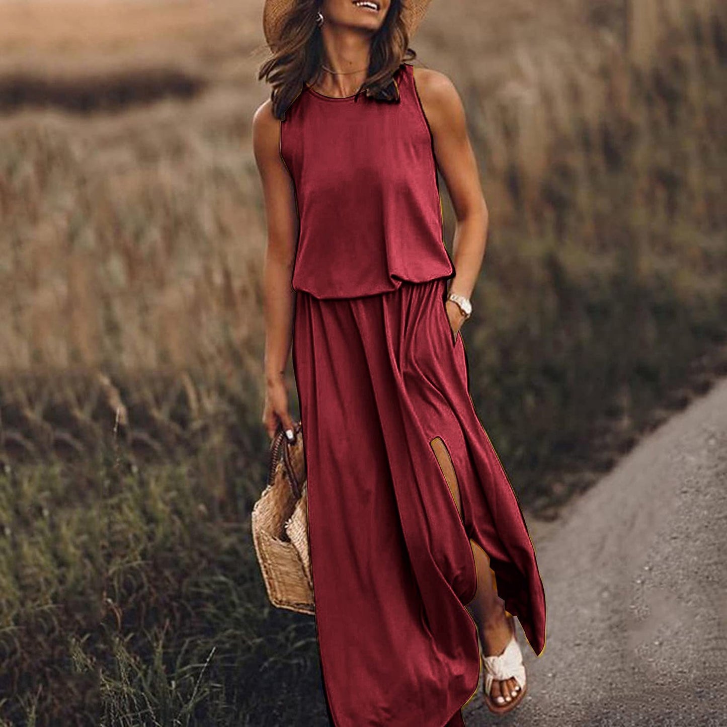 Jujube Red daily wear with split detail dress
