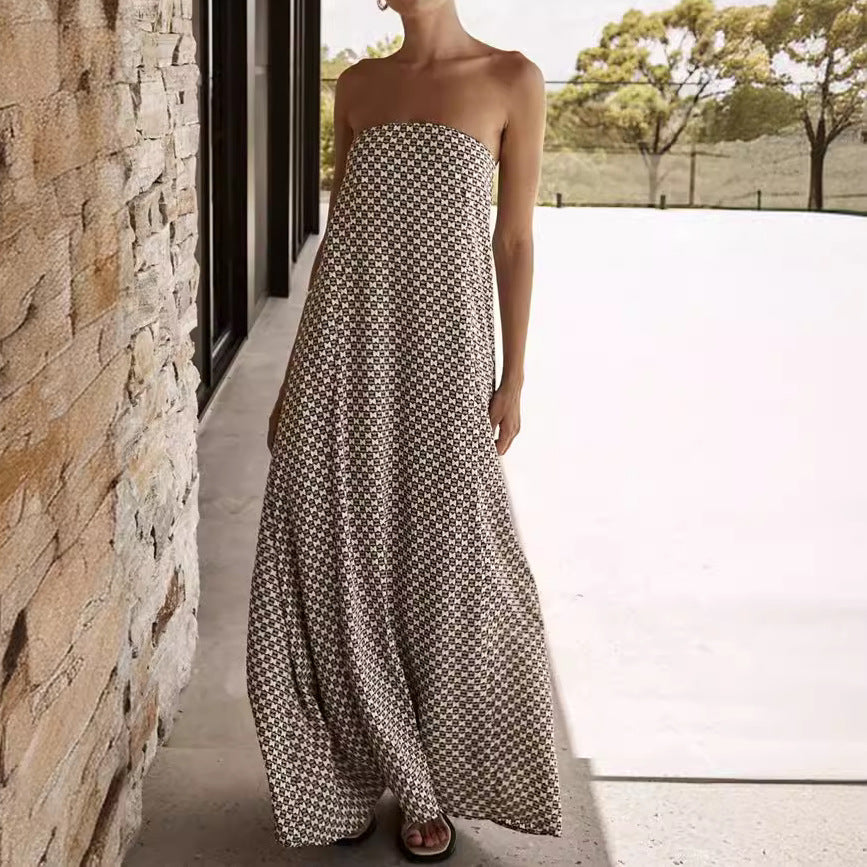 Simple off Shoulder Print Sleeveless Dress Women