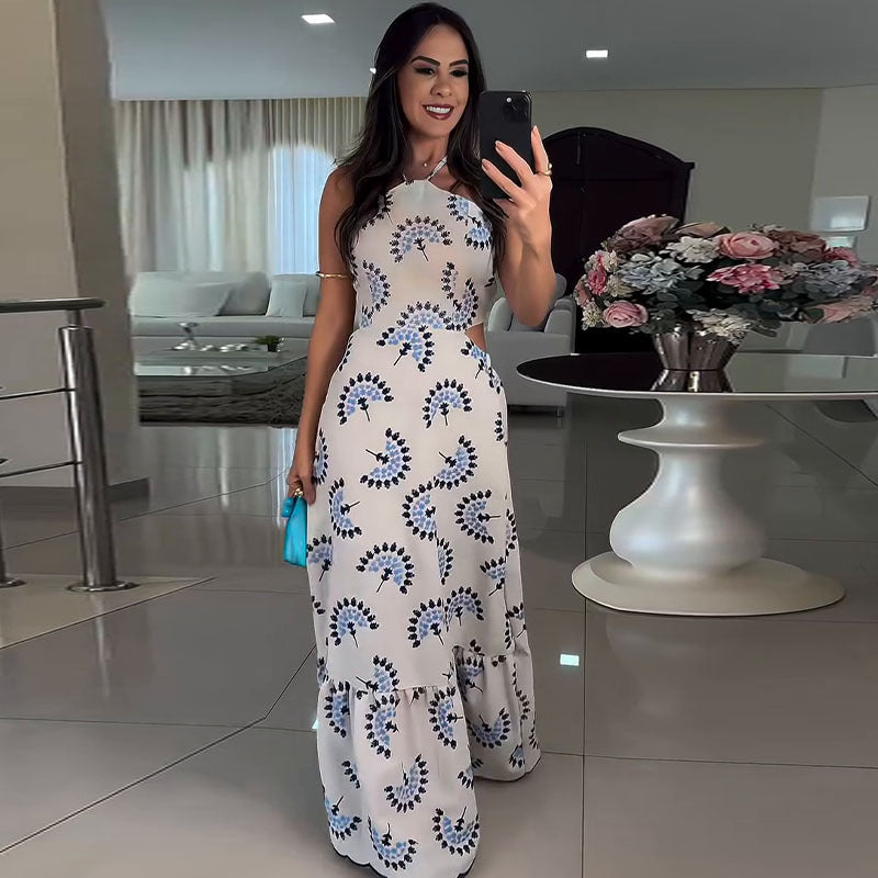 High-End Backless Halter Maxi Dress
