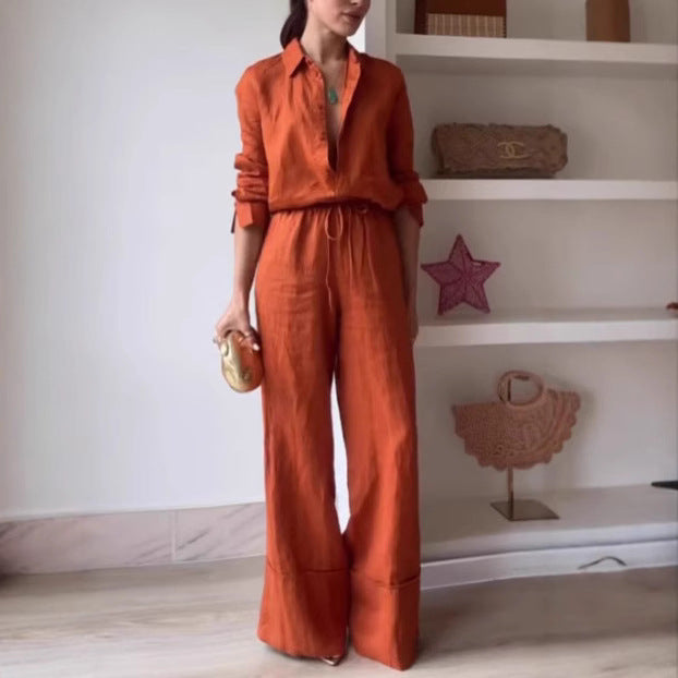 Solid Color Casual Lace up Two Piece Set