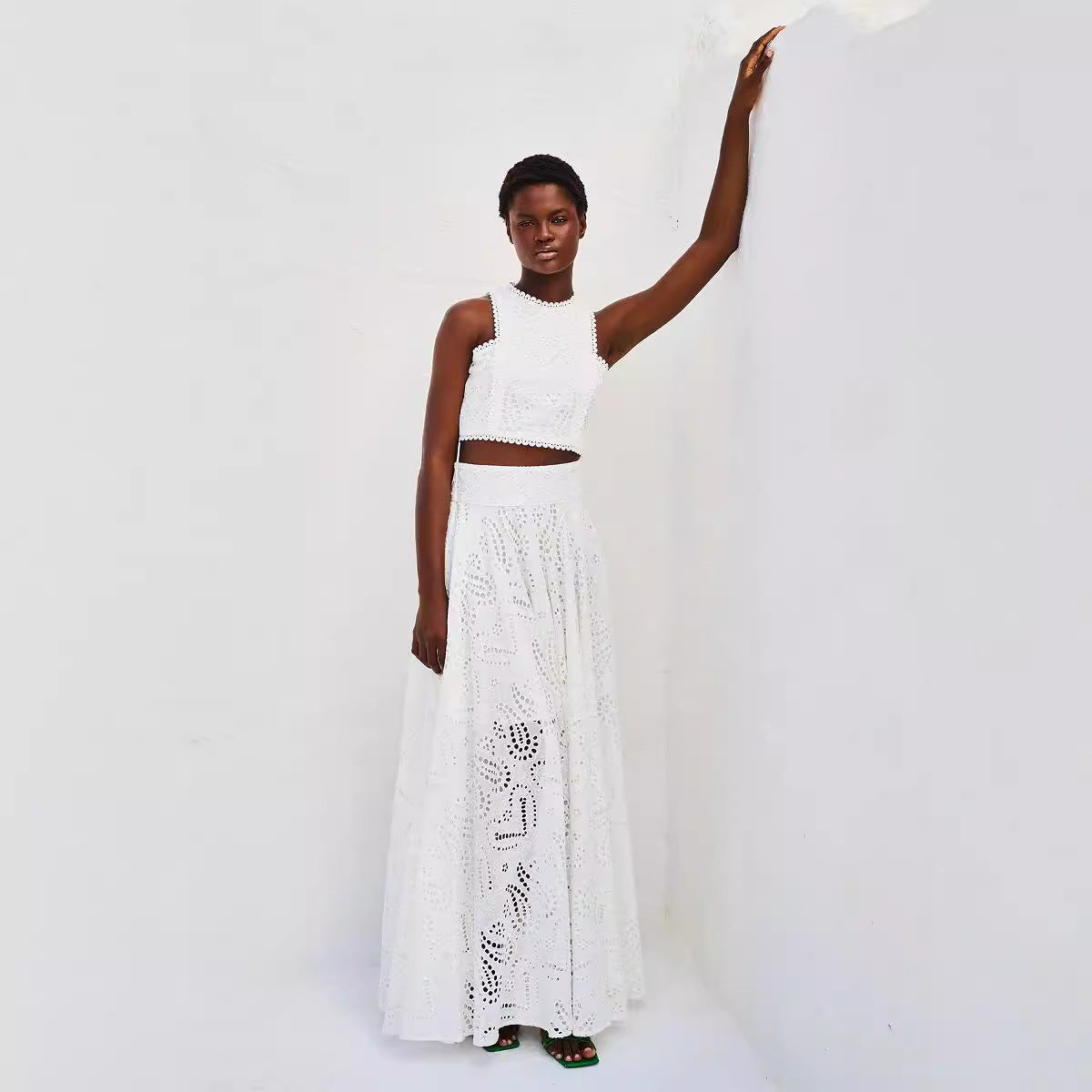 Spring Summer Sleeveless Long Skirt Pocket Set