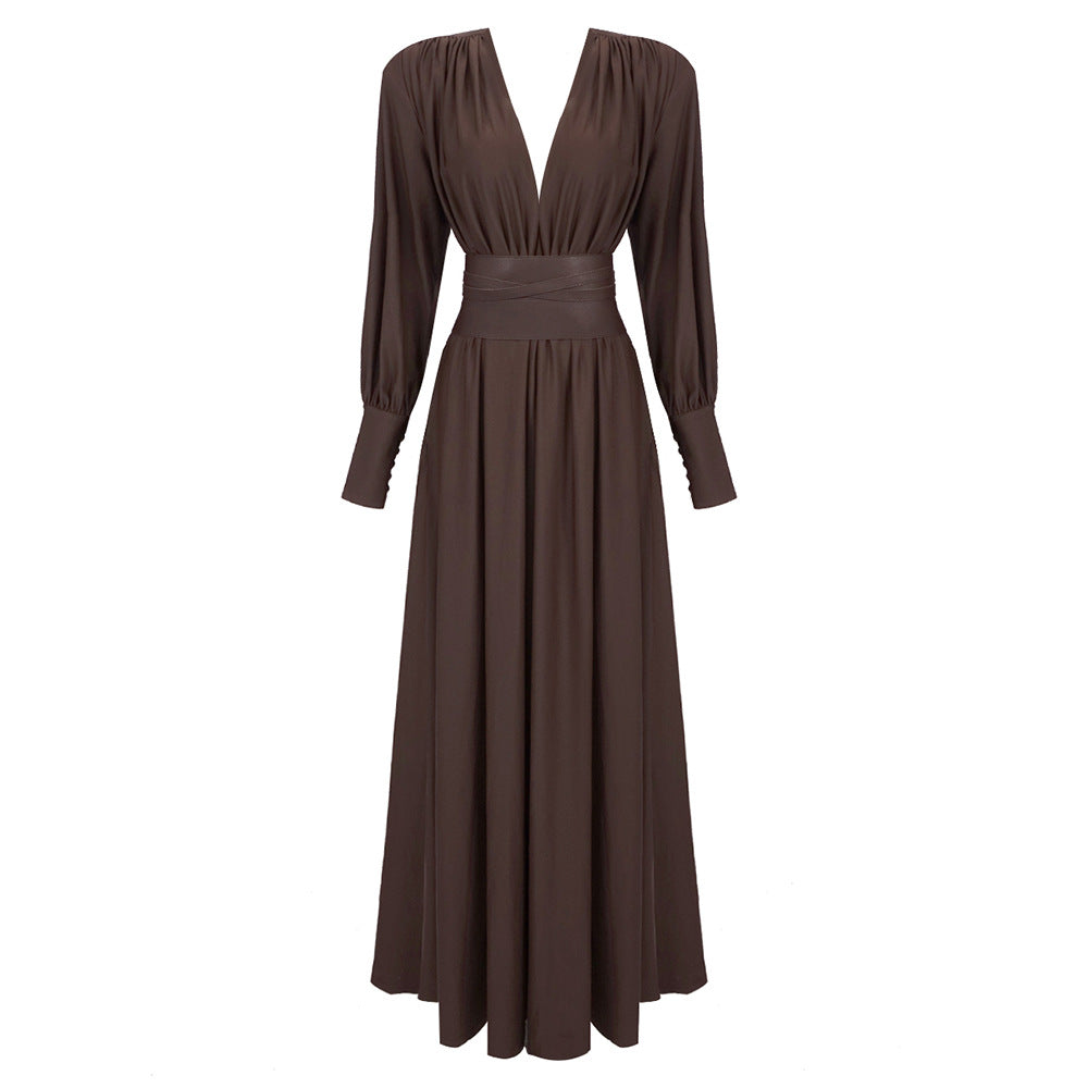Chocolate Brown Pleated Waist Dress