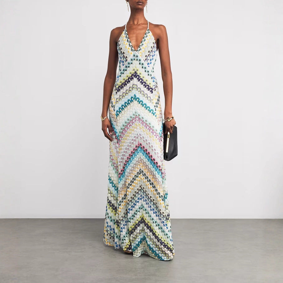 Backless bodycon dress with stylish zipper and printed pattern