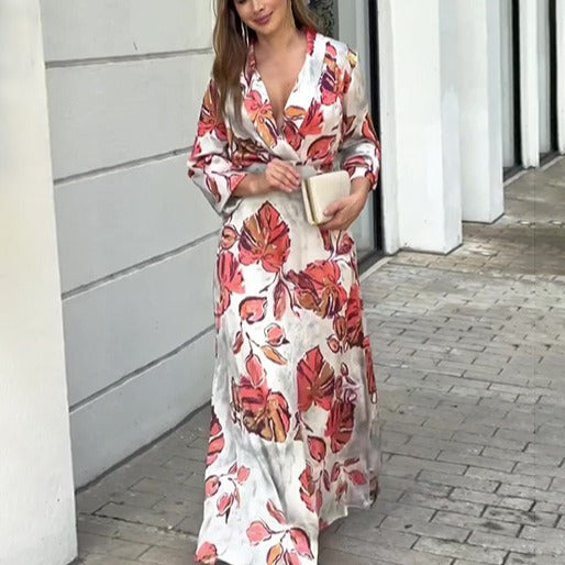 "Deep V-Neck Slim-Fit Maxi Dress with Large Swing"