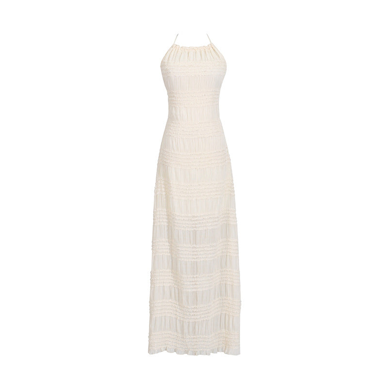 Breathable Knit Maxi Halter Backless Solid Color Dress