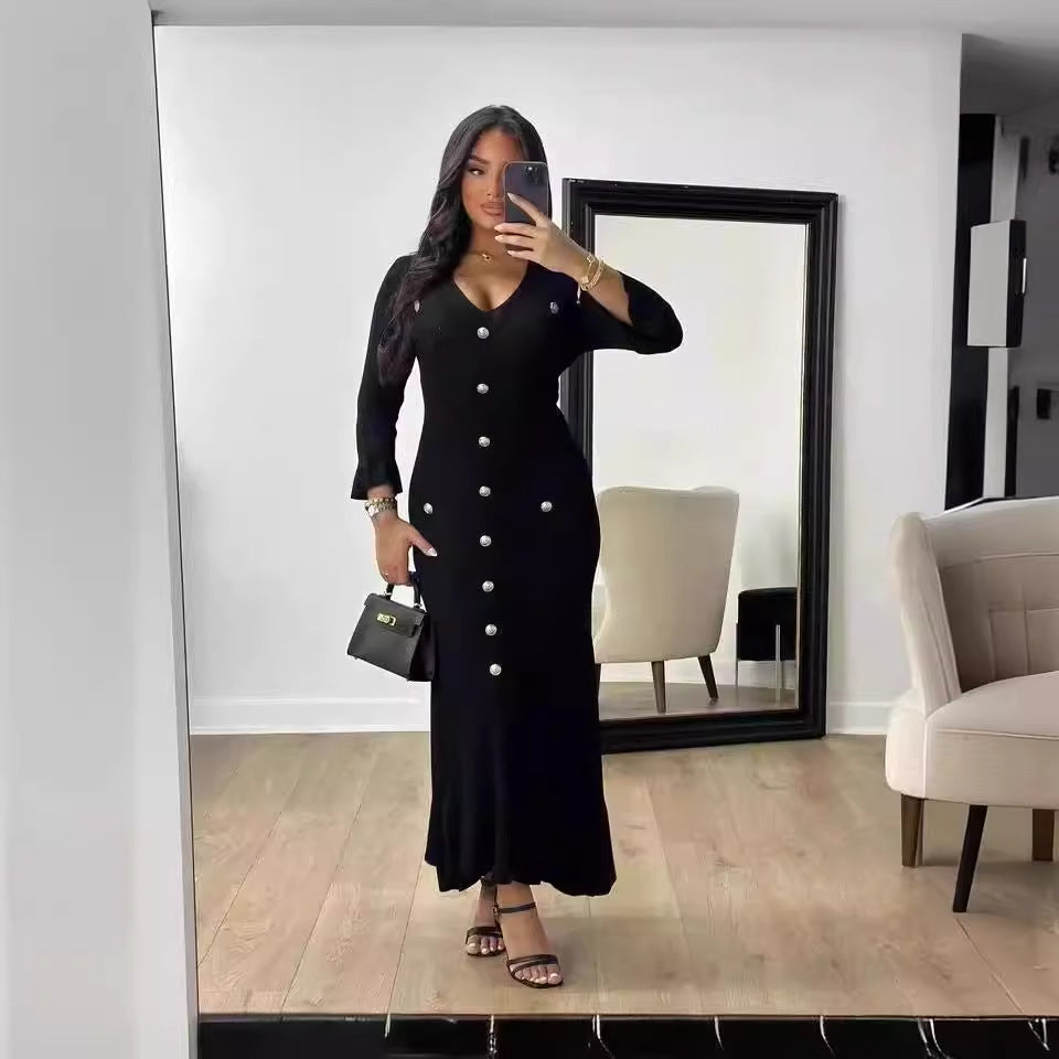 Long Slim Fit Knitted Long Sleeve Dress