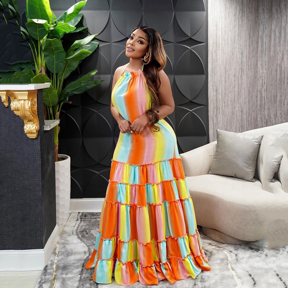 Halter neck Loose Dress Printed Backless