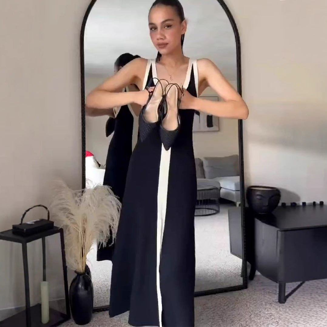 V neck Long Spaghetti Strap Knitted Dress