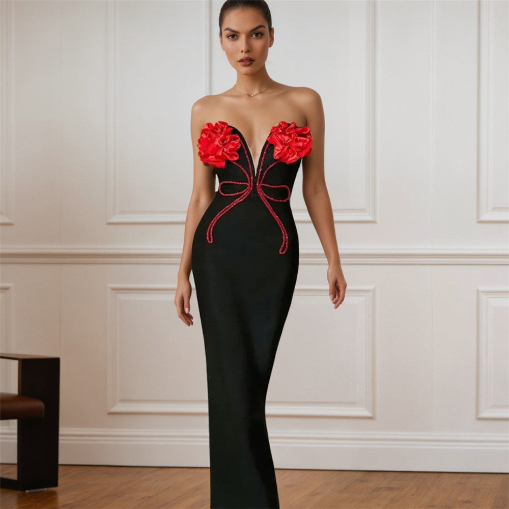 Rhinestone Tube Top Bandage One Piece Dress