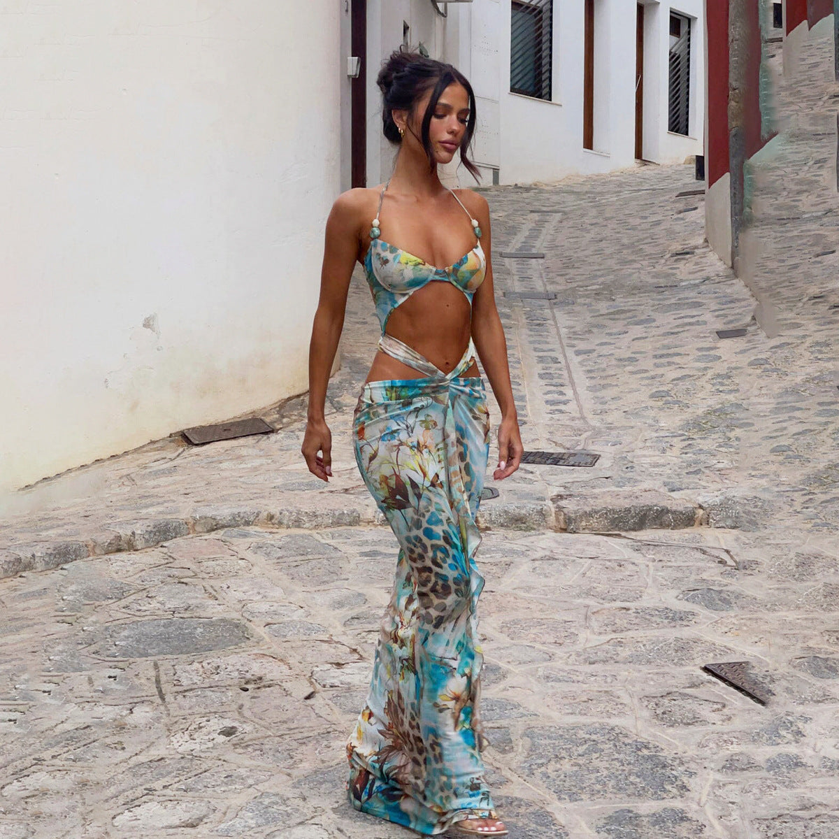 Printed Split Swimsuit Dress