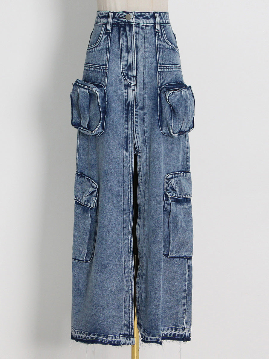 Women Denim Skirt Front Slit Design