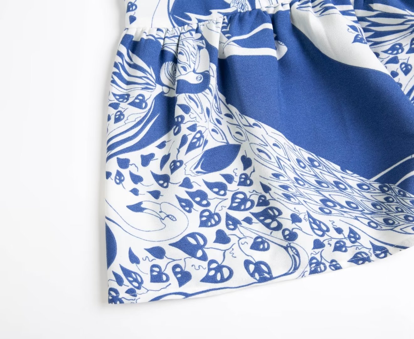 French Retro Square Collar Lantern Sleeve Length  Printed  Large Swing Dress