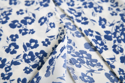 Flat Square Collar  with Blue Print High Slit Long
