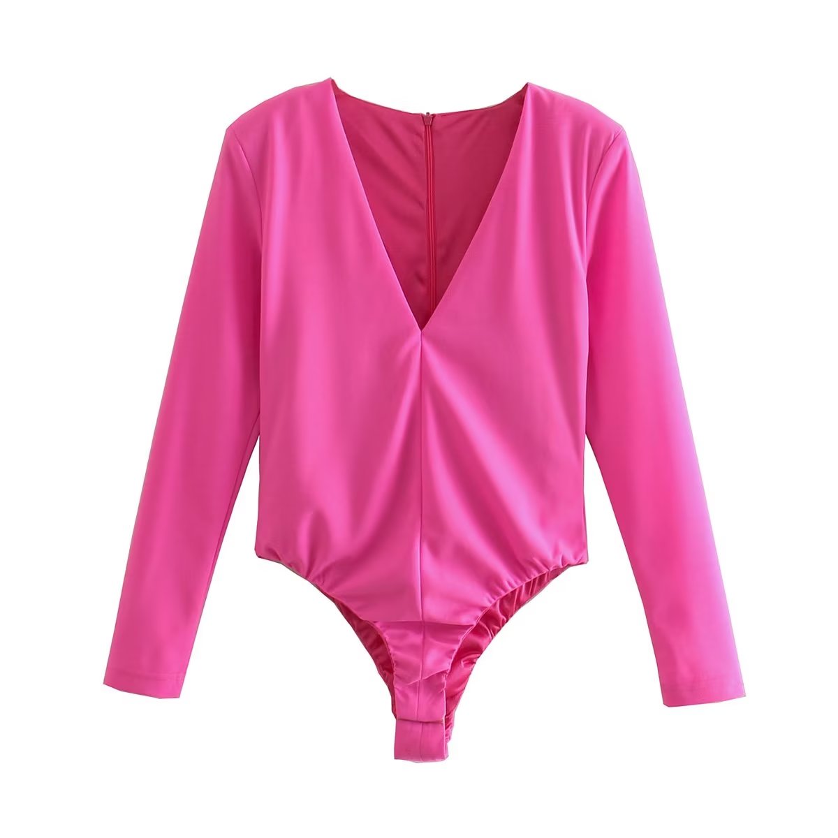 Deep V Plunge neck Padded Shoulder Close Fitting Inner Bodysuit