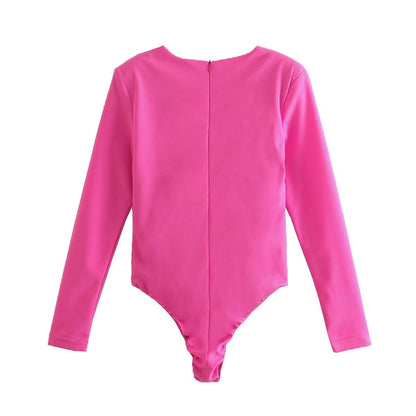 Deep V Plunge neck Padded Shoulder Close Fitting Inner Bodysuit