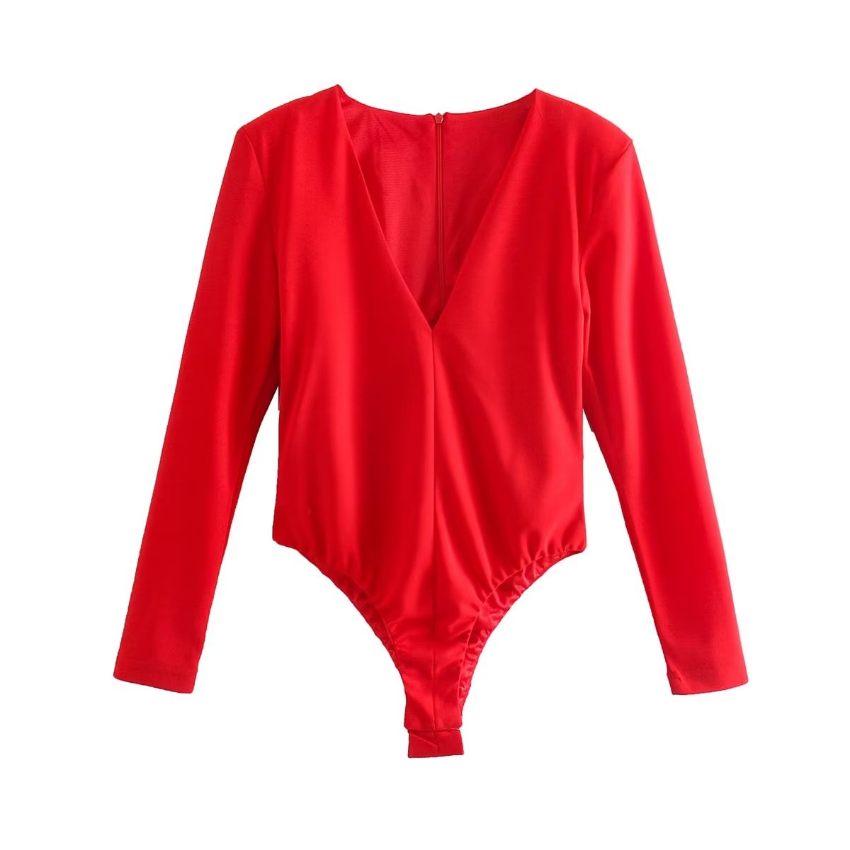 Deep V Plunge neck Padded Shoulder Close Fitting Inner Bodysuit