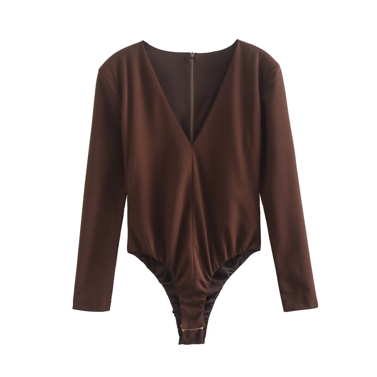 Deep V Plunge neck Padded Shoulder Close Fitting Inner Bodysuit