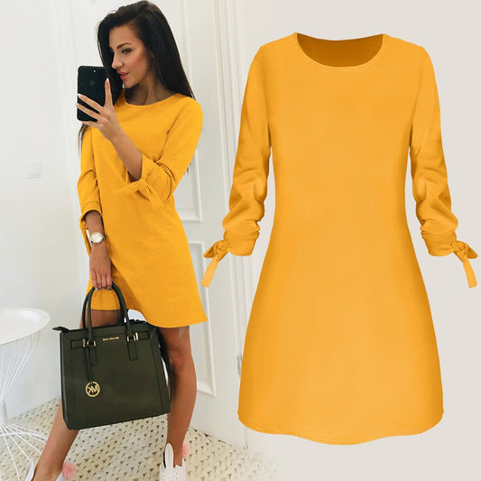 Spring Summer Casual  Solid Color Dress