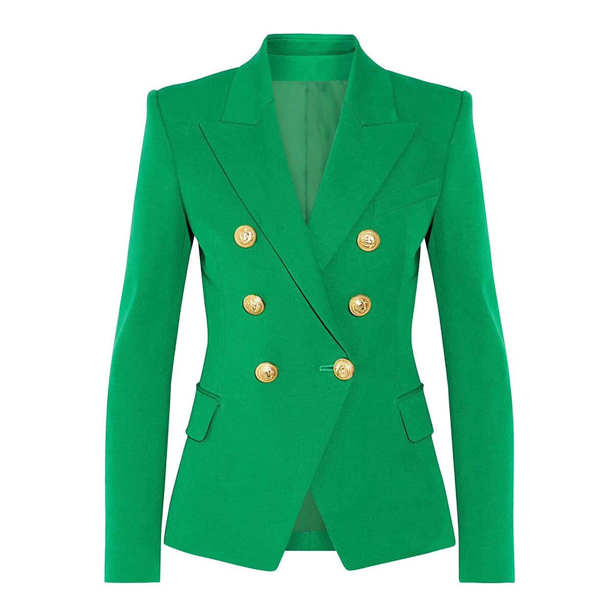 Metal Lion Head Buckle Double Breasted Blazer