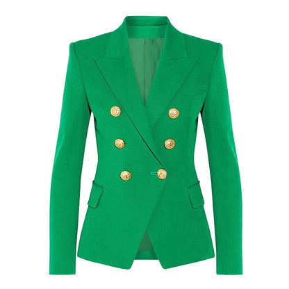 Metal Lion Head Buckle Double Breasted Blazer