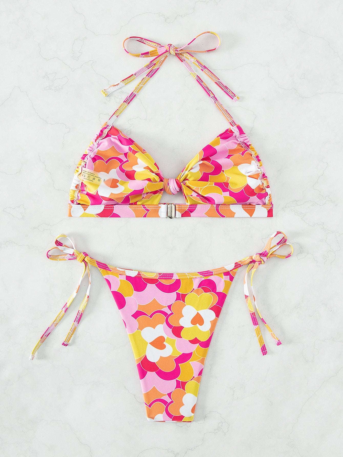 Sexy  Split Halterneck Printed Swimsuit