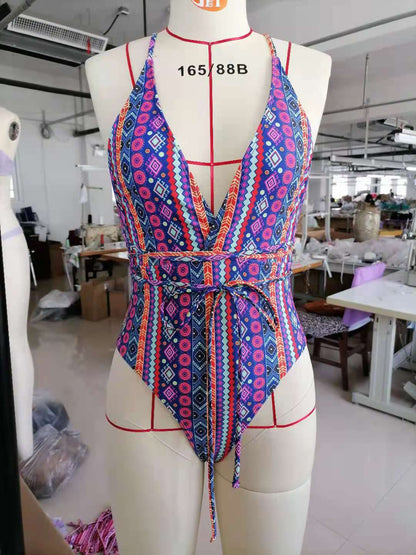 Bohemian  Deep V Plunge  Backless Swimsuit