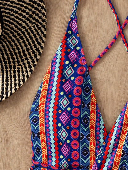 Bohemian  Deep V Plunge  Backless Swimsuit