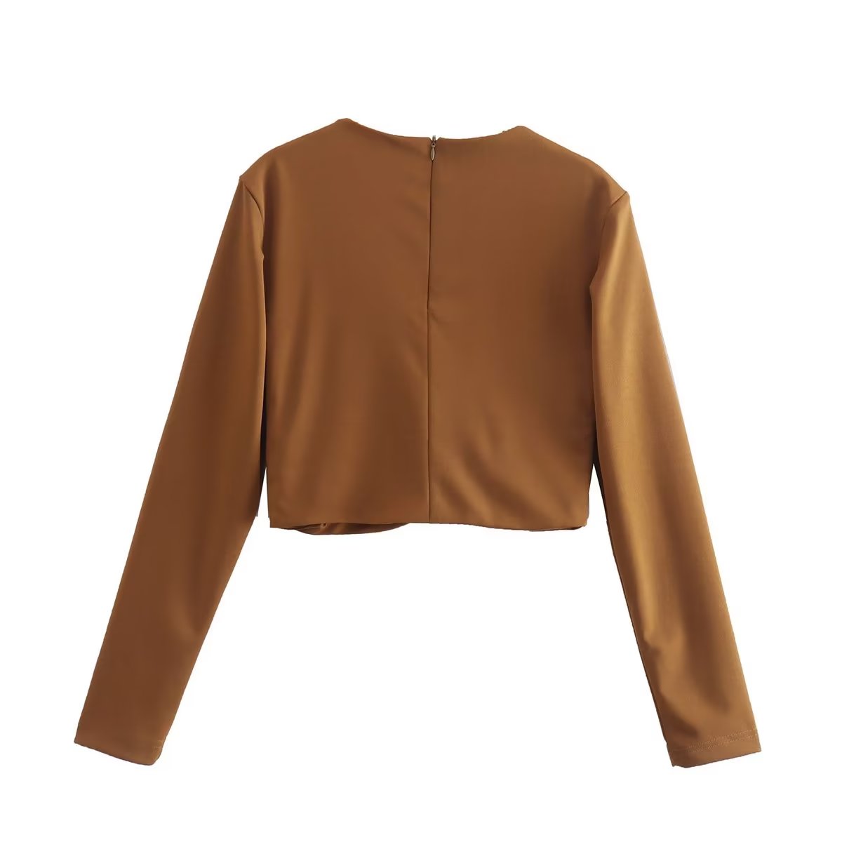 Round Neck Long Sleeved Slim Fit Short Pullover Top