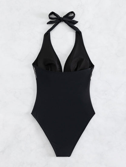 One Piece Halter Sequined Backless Bikini