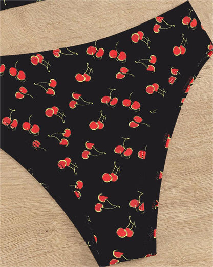 Fruit High Waist  Bow Lace Up Swimsuit