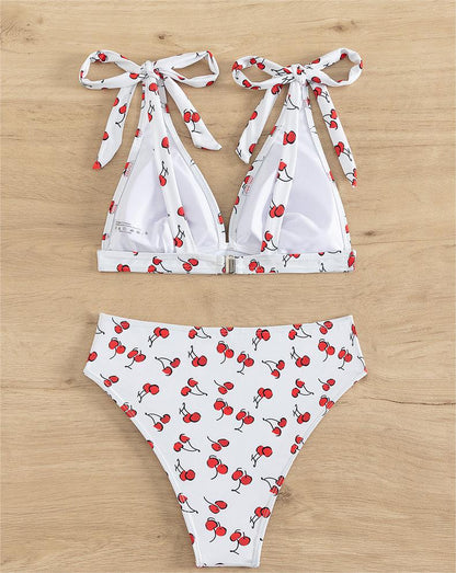 Fruit High Waist  Bow Lace Up Swimsuit