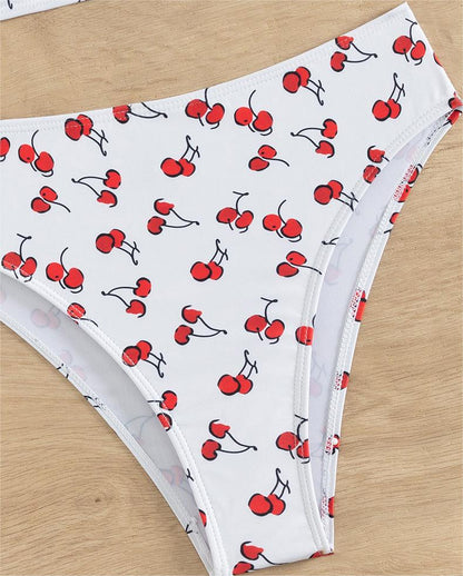 Fruit High Waist  Bow Lace Up Swimsuit