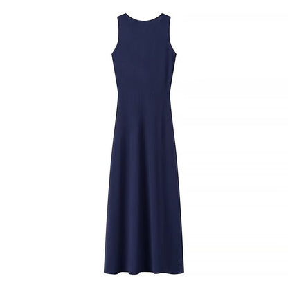 Slim Knit Dress Sleeveless Round Neck