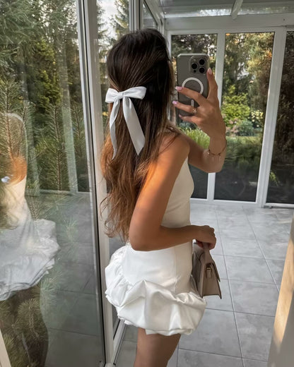 Women Solid Color Frilled Sleeveless Dress