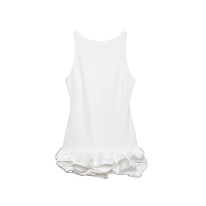 Women Solid Color Frilled Sleeveless Dress
