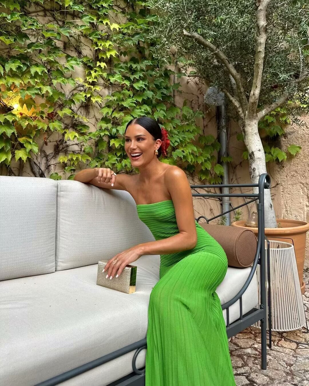 Knitted Tube Top Dress Green Sleeveless