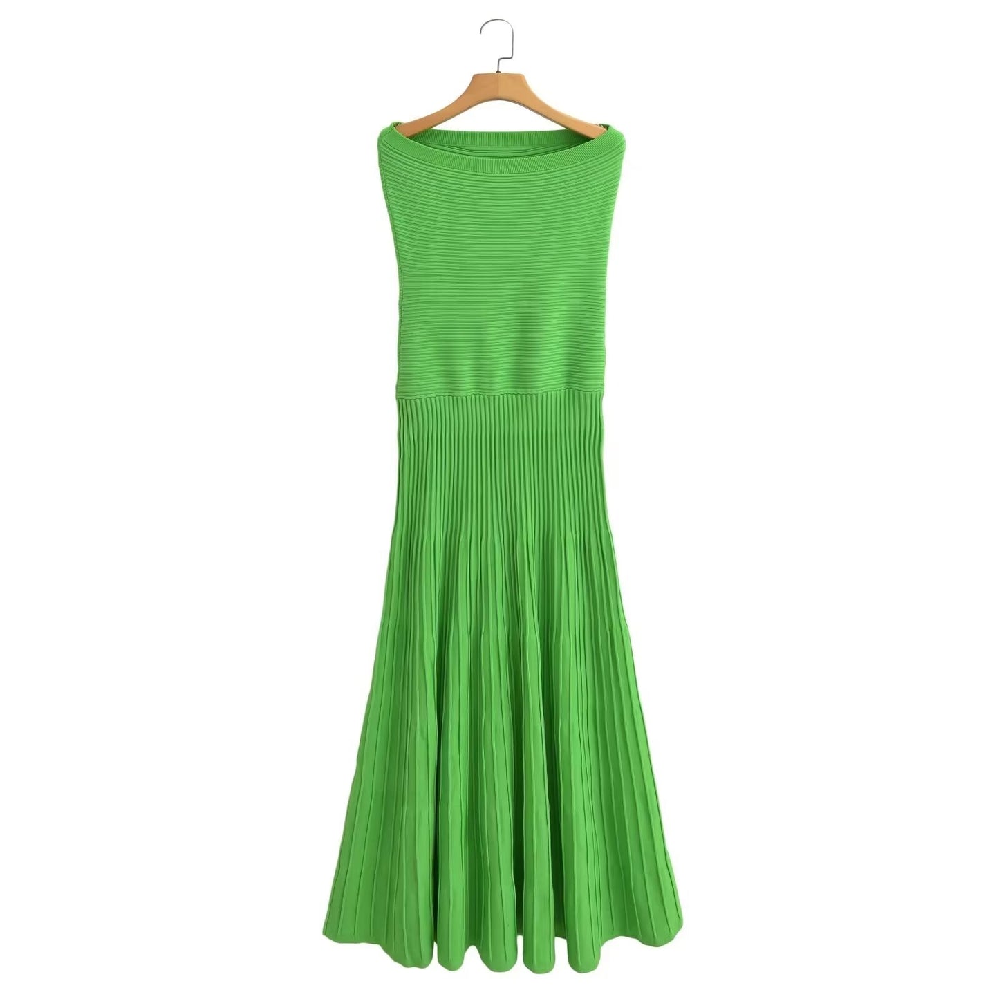 Knitted Tube Top Dress Green Sleeveless