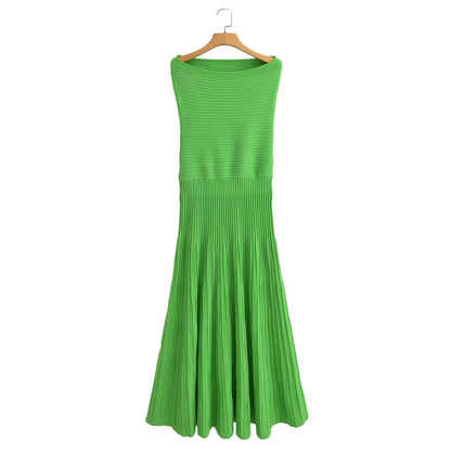 Knitted Tube Top Dress Green Sleeveless