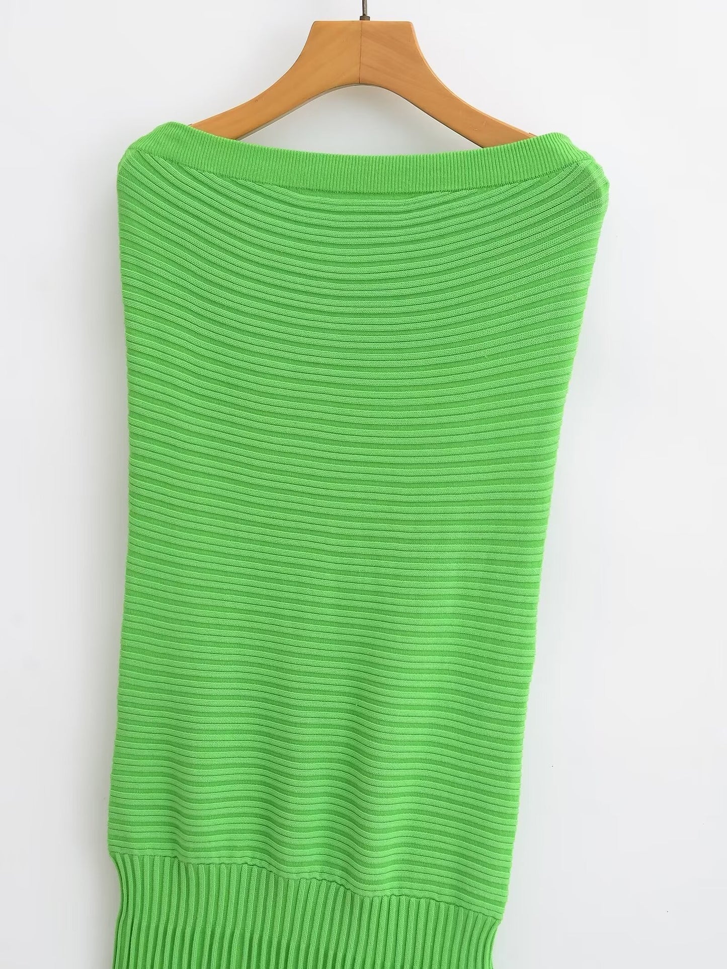 Knitted Tube Top Dress Green Sleeveless
