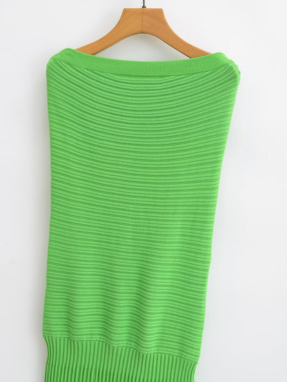 Knitted Tube Top Dress Green Sleeveless