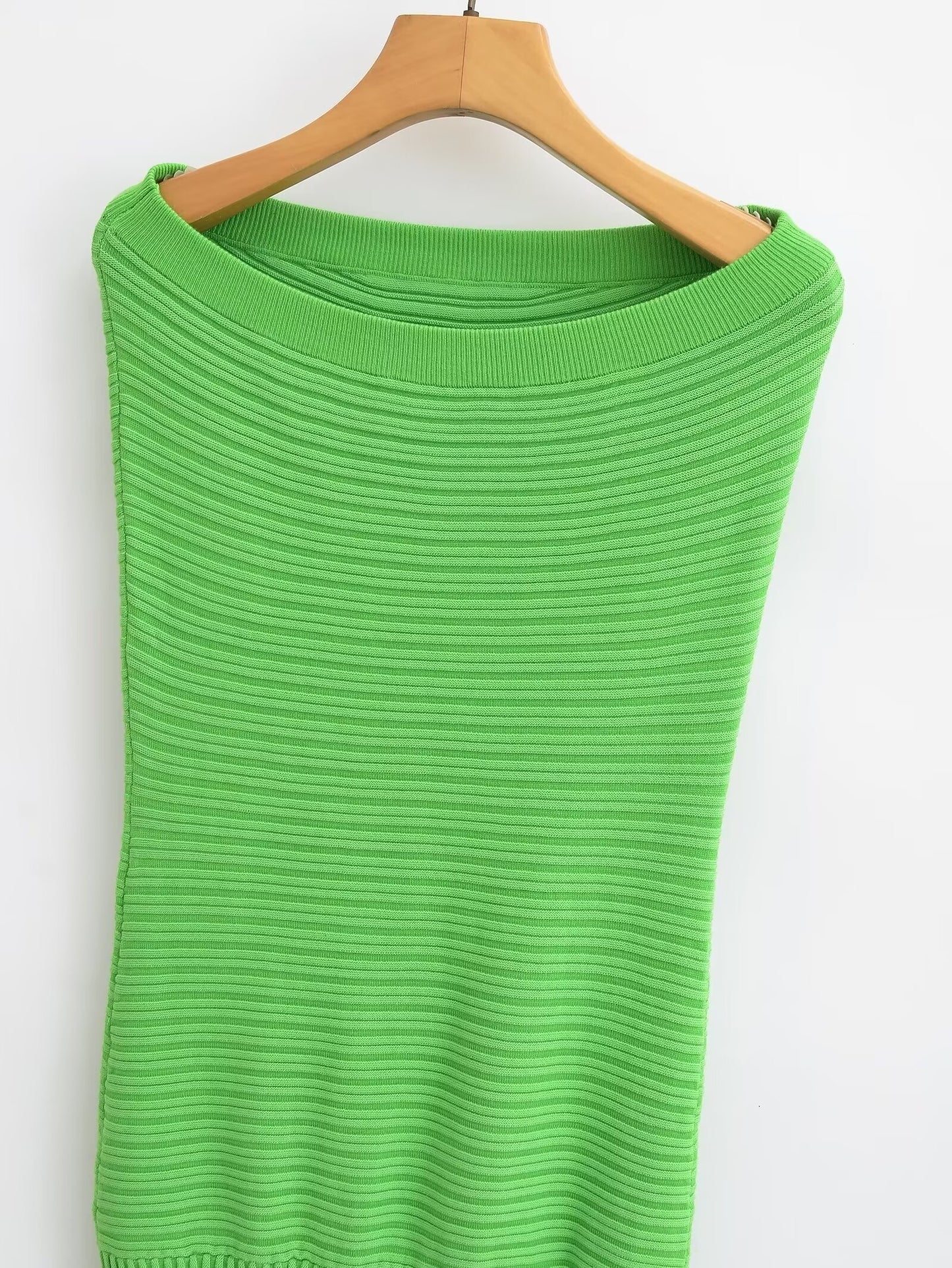 Knitted Tube Top Dress Green Sleeveless
