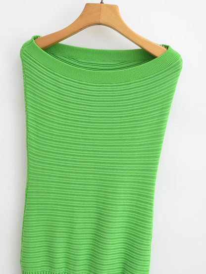 Knitted Tube Top Dress Green Sleeveless