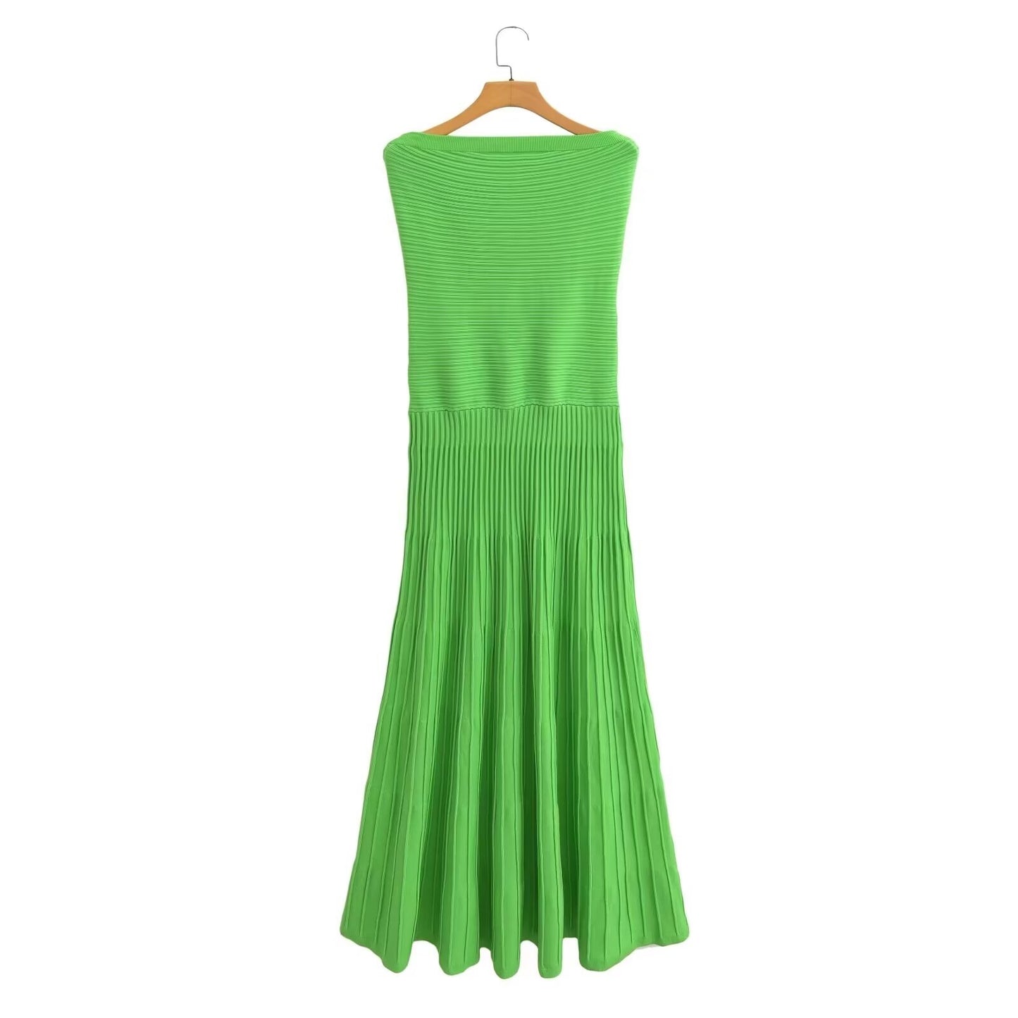 Knitted Tube Top Dress Green Sleeveless