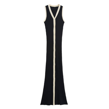 Straight Knit V Neck Sleeveless Dress