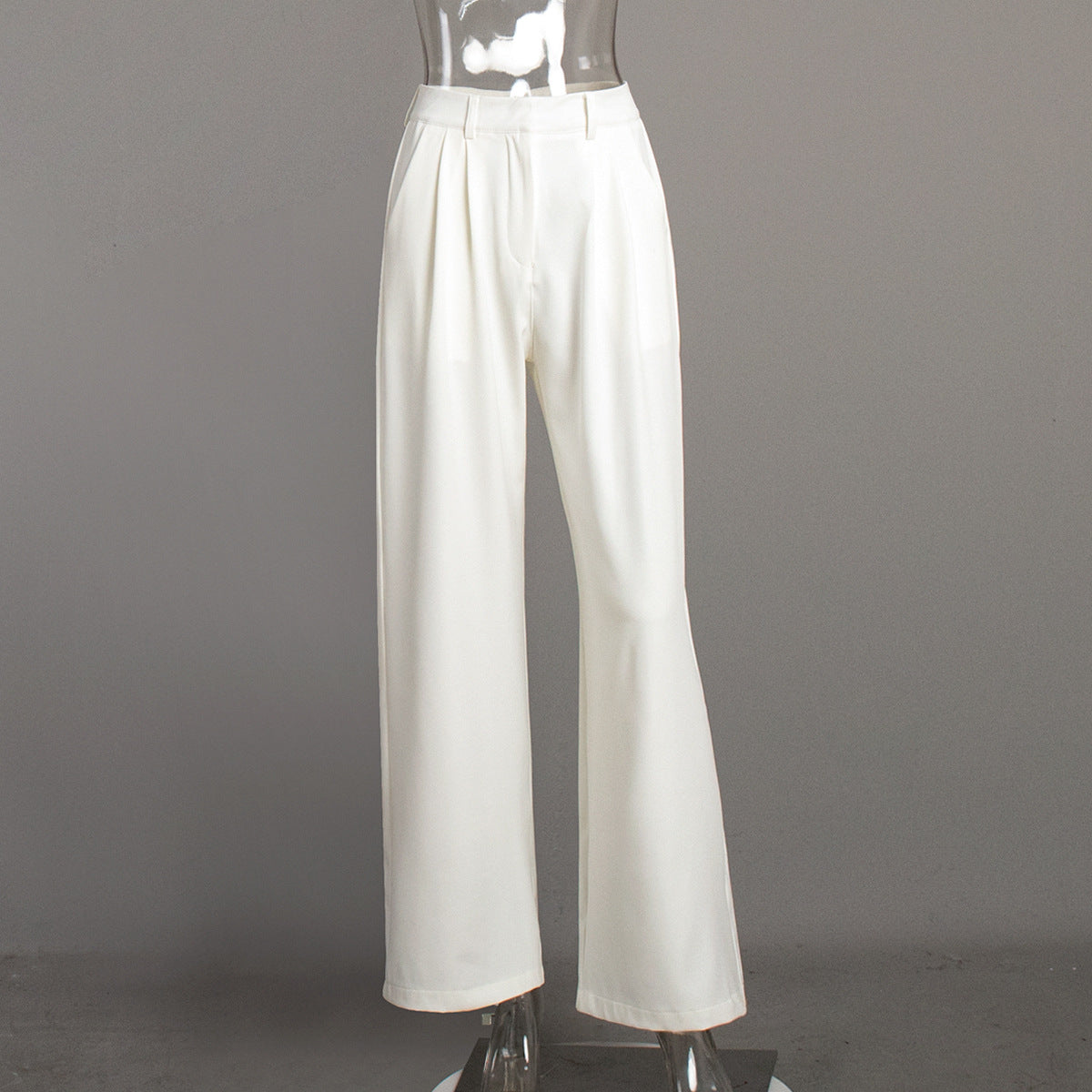 "Pure White High-Waist Wide-Leg Trousers for Women"