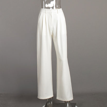 "Pure White High-Waist Wide-Leg Trousers for Women"